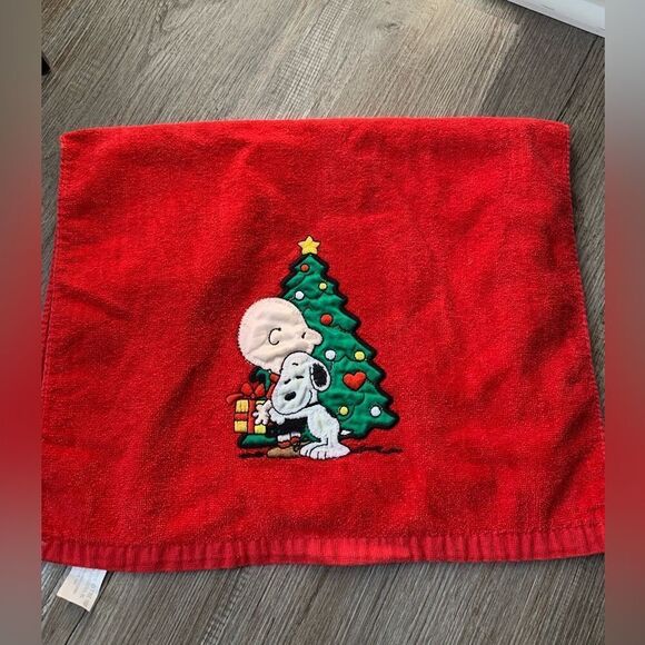 VTG Peanuts Character Charlie Brown Christmas Dish Towel Red Green Medium EUC - Picture 5 of 5